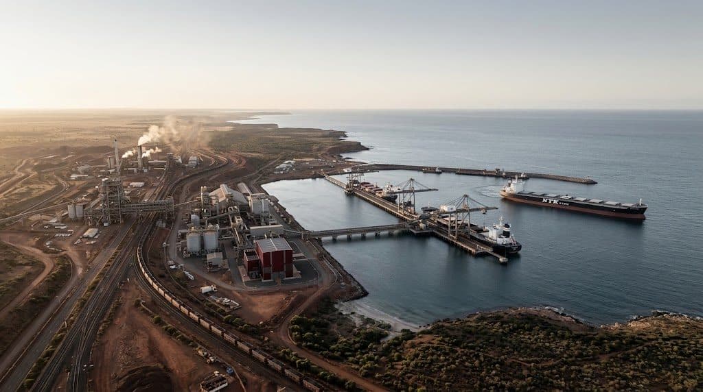 A Japanese-flagged bulk carrier loading at an Australian export terminal